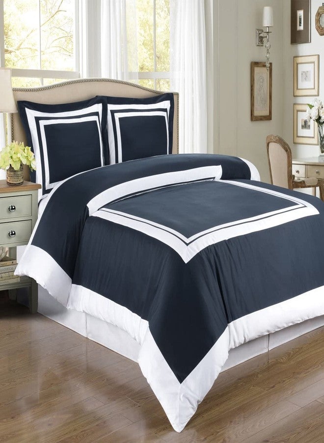 Royal Bedding طقم غطاء لحاف رويال بيدينج أبيض وكحلي مكون من 3 قطع، مقاس كينج/كال كينج، قطن 100%، 300 خيط - Image 1